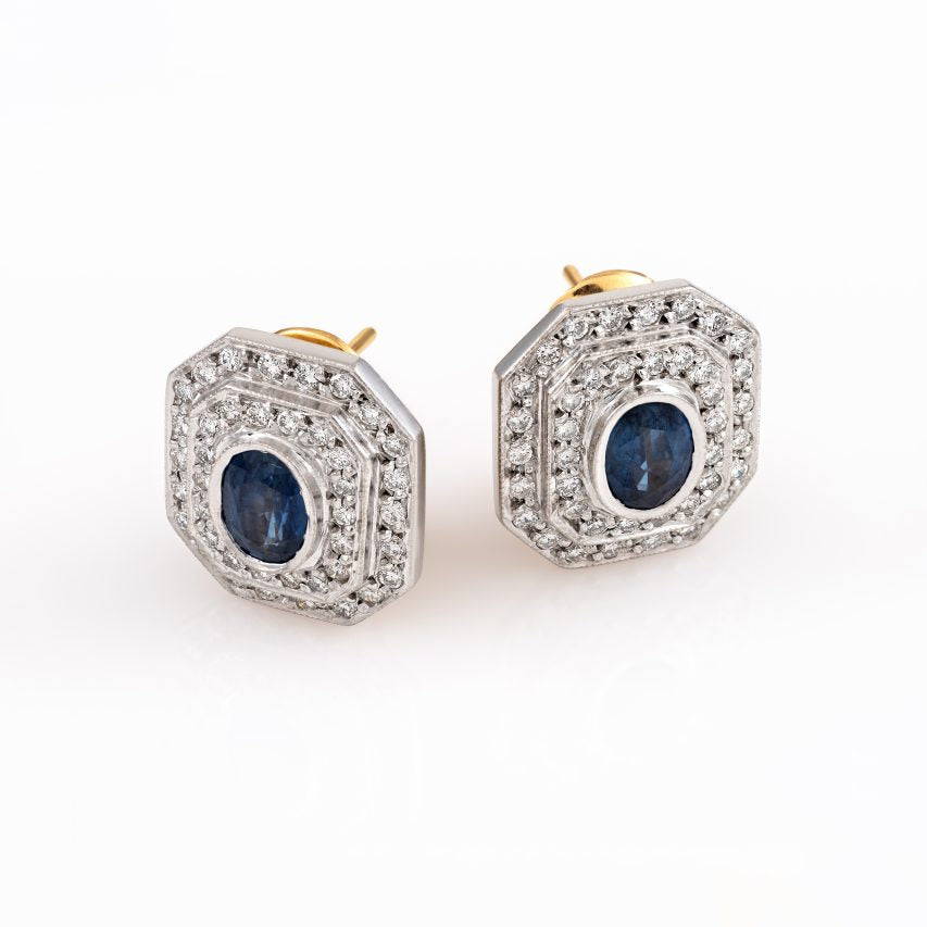 Gold Sapphire Diamond Earrings 00581