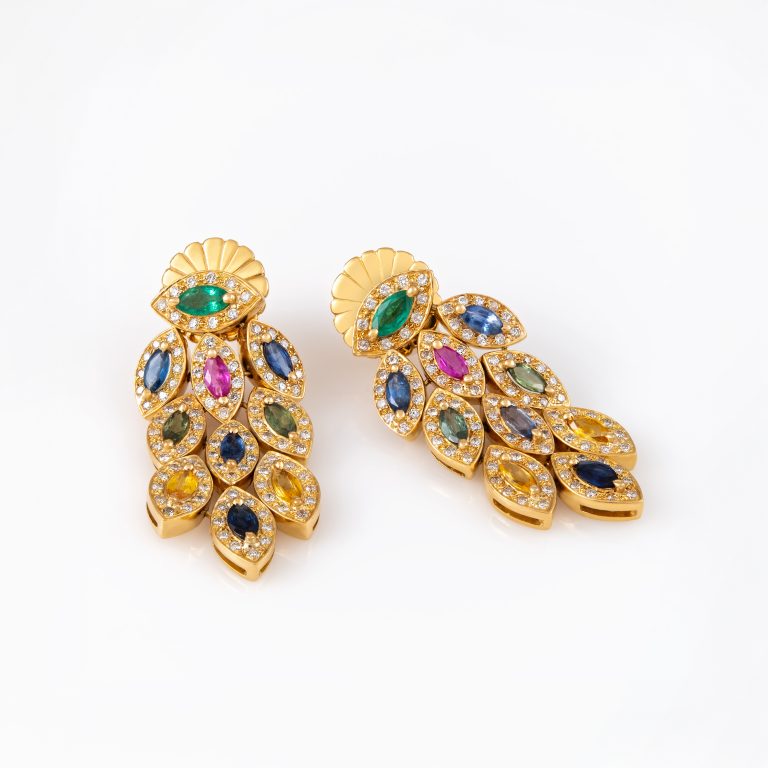 Gold Sapphire Diamond Earrings 00337