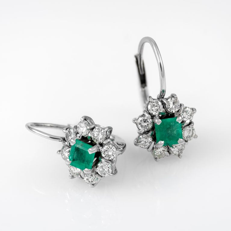 Gold Emerald Diamond Earrings 01109