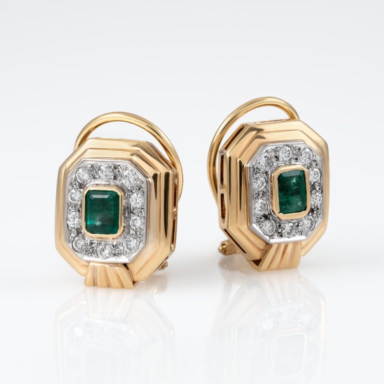 Gold Emerald Diamond Earrings 00171