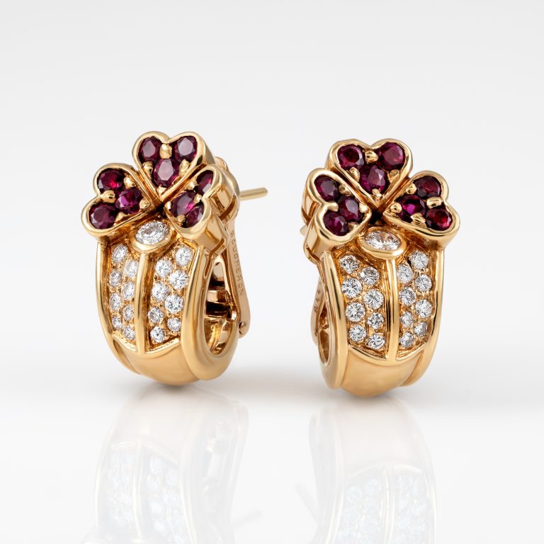 Gold Ruby Diamond Earrings 00536