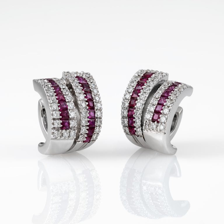 Gold Ruby Diamond Earrings 00572