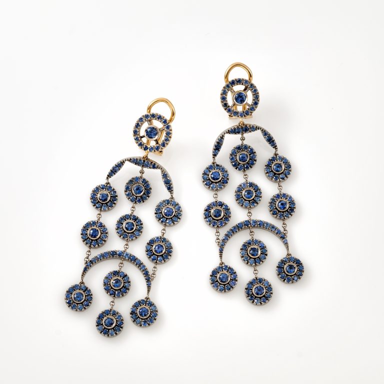 Gold Sapphire Diamond Earrings 00864