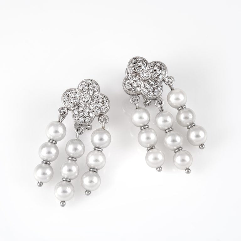 Gold Pearl Diamond Earrings 00182