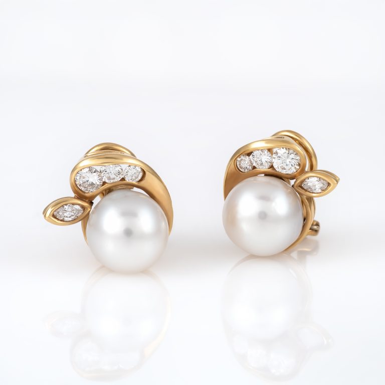 Gold Pearl Diamond Earrings 00041