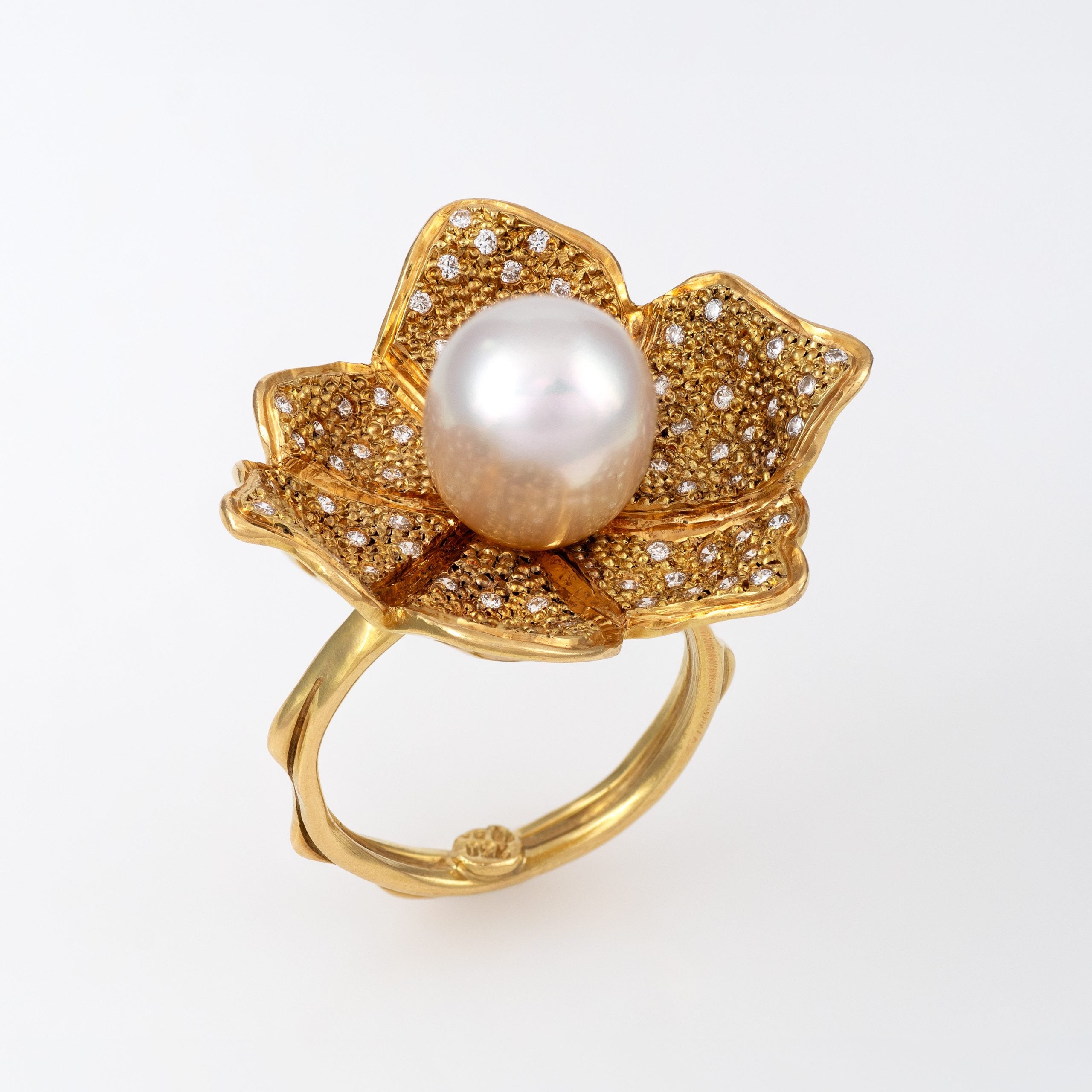 Gold Pearl Diamond Ring 00126