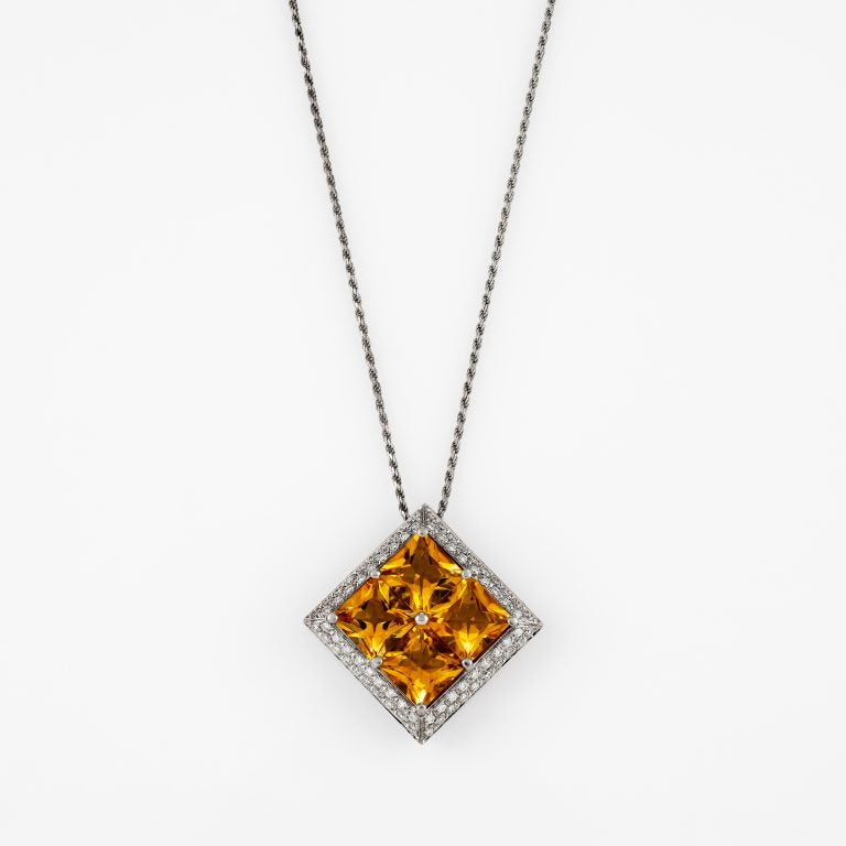 Gold Citrine Diamond Necklace 00663