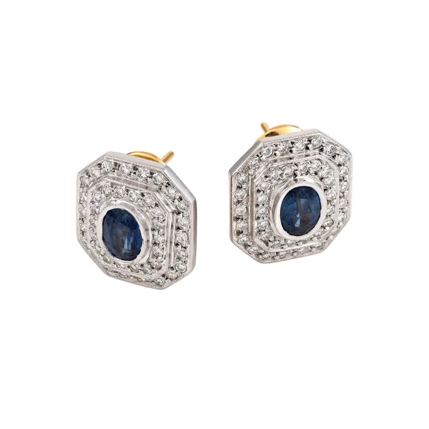 Gold Sapphire Diamond Earrings 00581