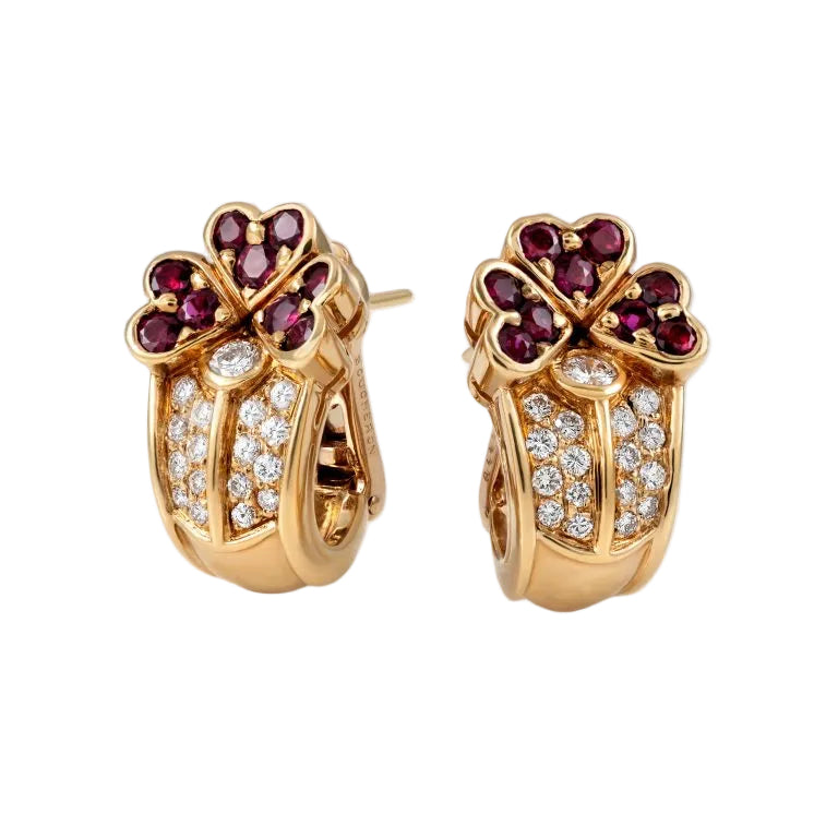 Gold Ruby Diamond Earrings 00536
