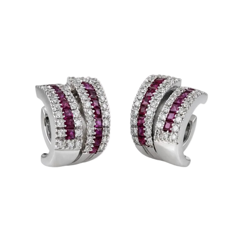 Gold Ruby Diamond Earrings 00572