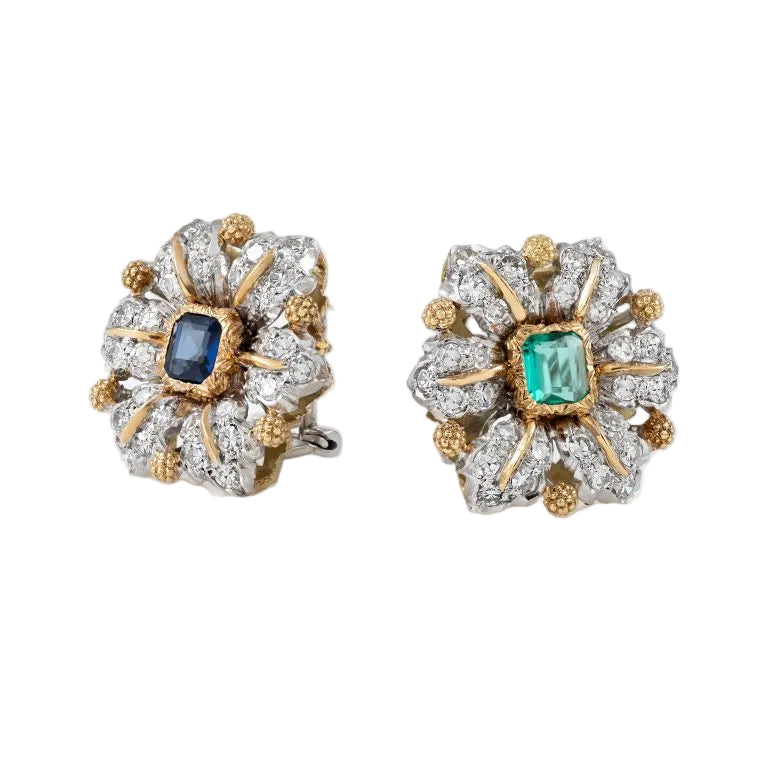 Gold Emerald Sapphire Diamond Earrings 01111