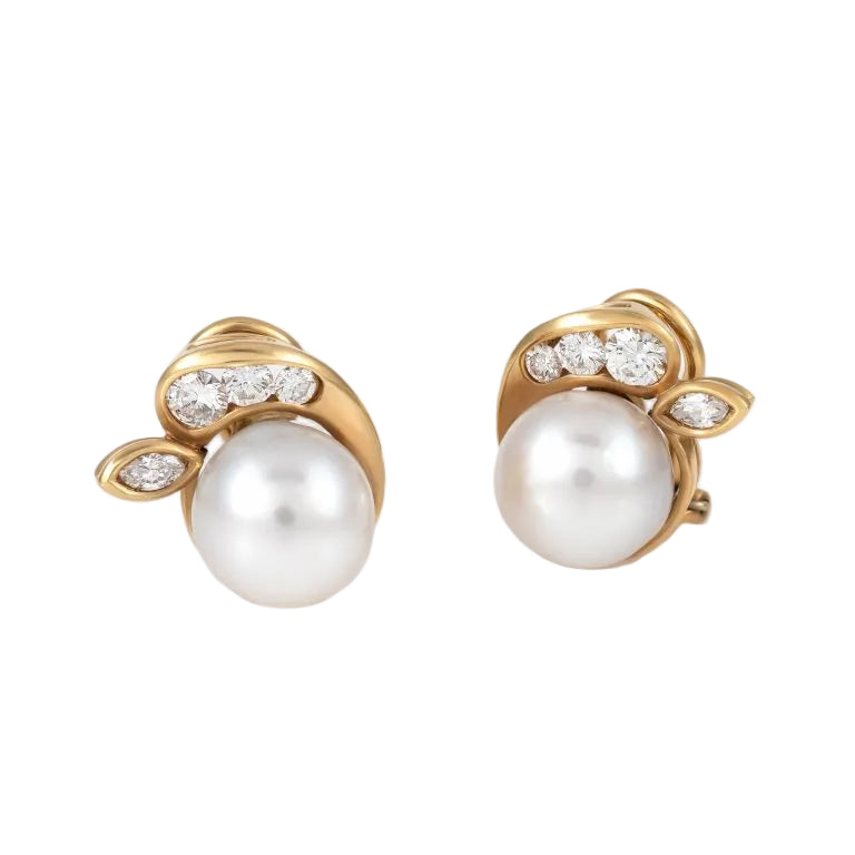Gold Pearl Diamond Earrings 00041