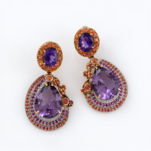 Gold Amethyst Sapphire Citrine Diamond Earrings 00300