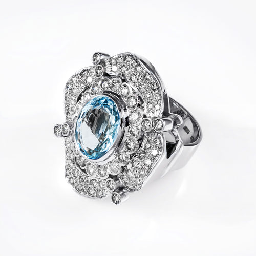 Gold Aquamarine  Diamond Ring 00500