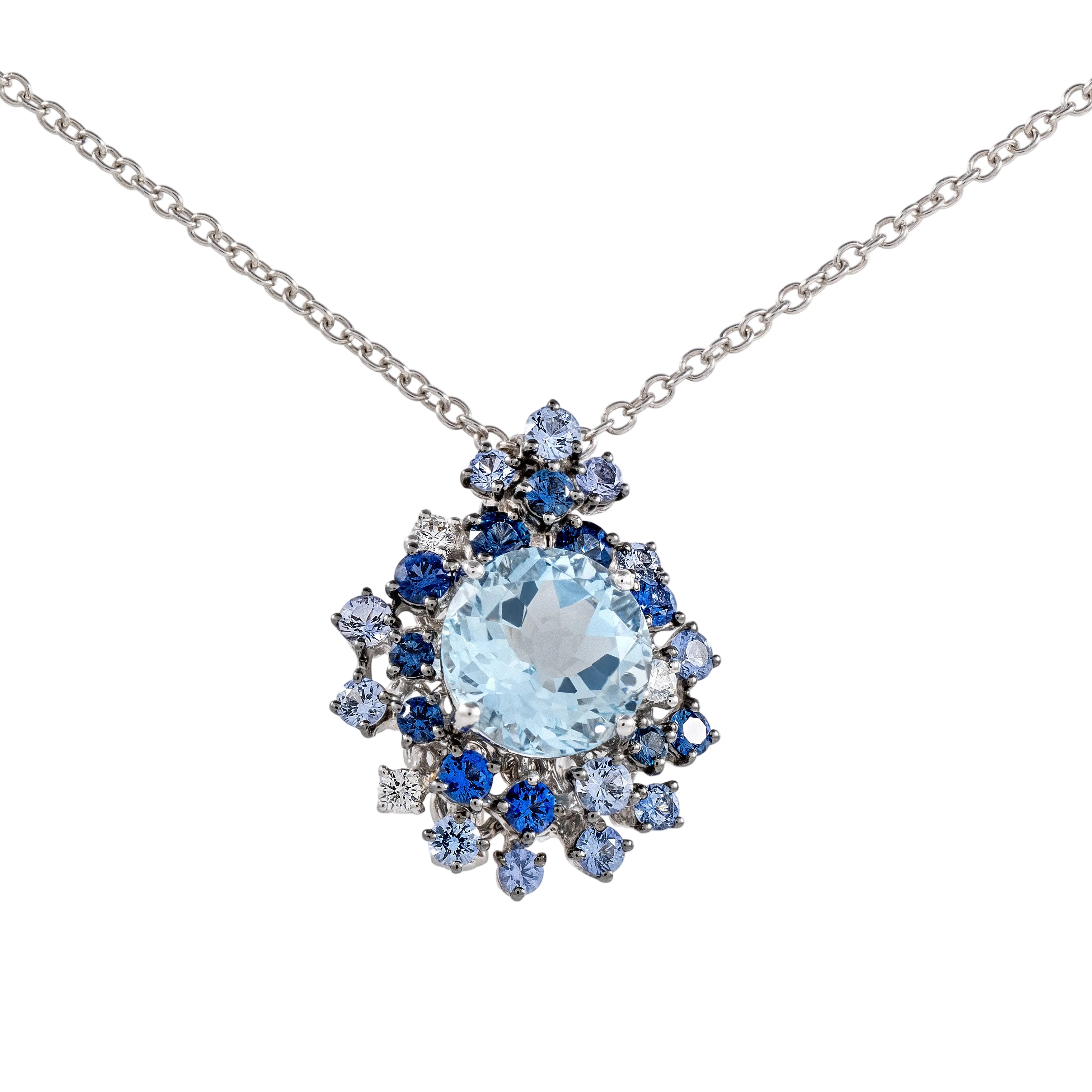 Gold Sapphire Aquamarine Diamond Necklace 03108